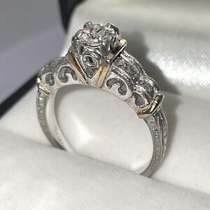 Solid 14K White Yellow Gold Natural Diamond Antique Engagement Ring